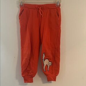 Mini Rodini Red Sweatpants with Cat Patch